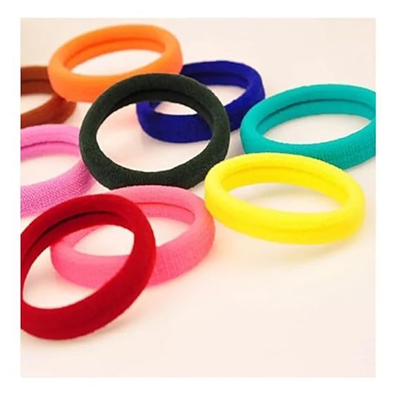 Generic Glam Shopperz Hair Ties Set Elastic Bands for Women and Girls MultiColour Pack 100 Pieces 10 thick rubber band 90 thin rubber bands  - Image 5