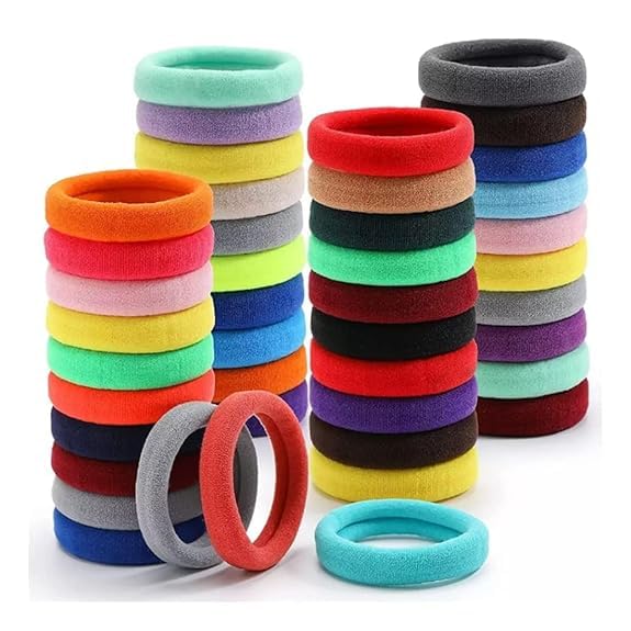 Generic Glam Shopperz Hair Ties Set Elastic Bands for Women and Girls MultiColour Pack 100 Pieces 10 thick rubber band 90 thin rubber bands  - Image 3