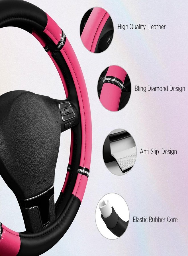 Road Comforts Road Comfort Leather Steering Wheel Cover - Premium Anti-Slip Car Steering Wheel Grip Cover - Universal Fit for 14.5”-15.5” Cars, Trucks & SUVs - Hotpink - Image 4