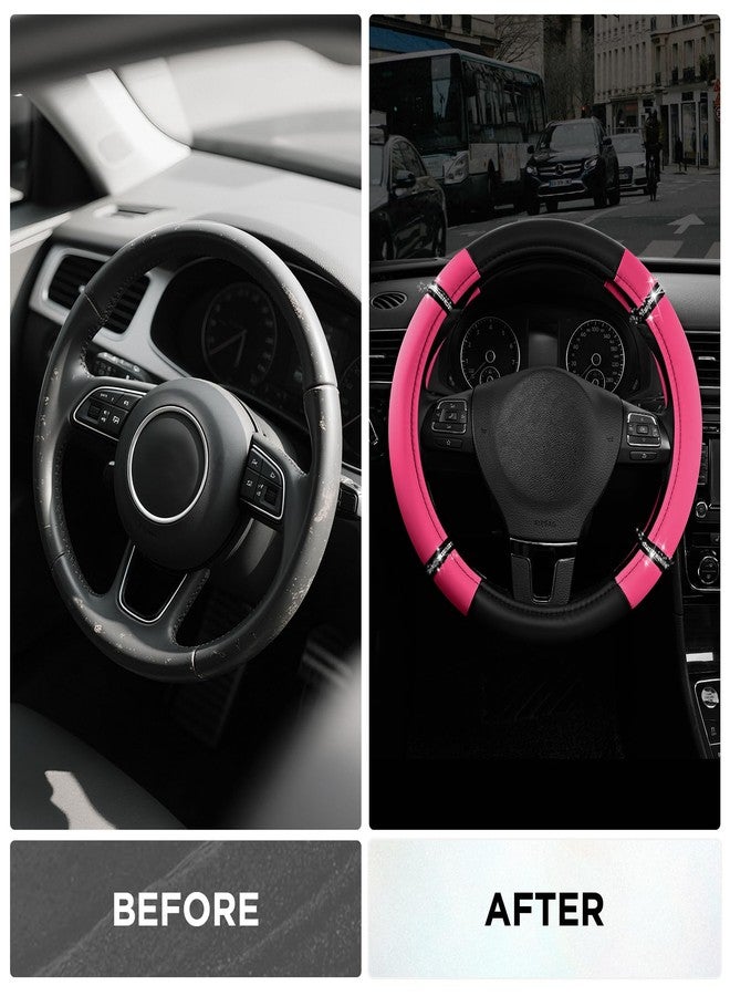 Road Comforts Road Comfort Leather Steering Wheel Cover - Premium Anti-Slip Car Steering Wheel Grip Cover - Universal Fit for 14.5”-15.5” Cars, Trucks & SUVs - Hotpink - Image 3