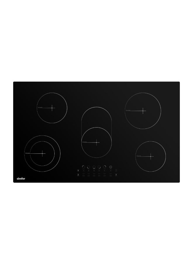 موقد مدمج من الزجاج السيراميكي 90 سم، 5 مناطق تسخين هاي لايت، تحكم باللمس، أسود