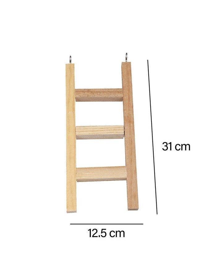 Emily Pets 3 Stairs Fun Natural Wooden Ladder Toy For Training, With Hooks, Designed For Birds, Parrot, Budgies And Other Small, Medium Birds (Brown, Size: W 12.5 X H 31 Cm)  - Image 4