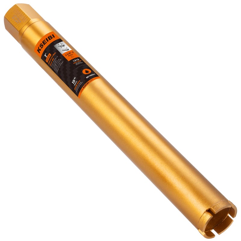 KSEIBI 619051 Wet Concrete Core Drill Bit, 2-Inch Diameter for Drilling Concrete, Marble, Granite, Brick, and Hard Masonry 16-Inch Drilling Depth, 1-1/4"-7 Arbor, 10mm Segment Height Diamond Hole Saw - Image 1