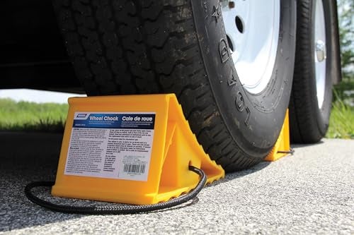 Camco Standard Wheel Chock w/Rope for Trailers - Heavy Duty RV Wheel Chock Constructed of Durable Plastic w/UV inhibitors - Features Rope Handle for Easy Removal - Use w/Tires Up to 26-in - 44472 - Image 2