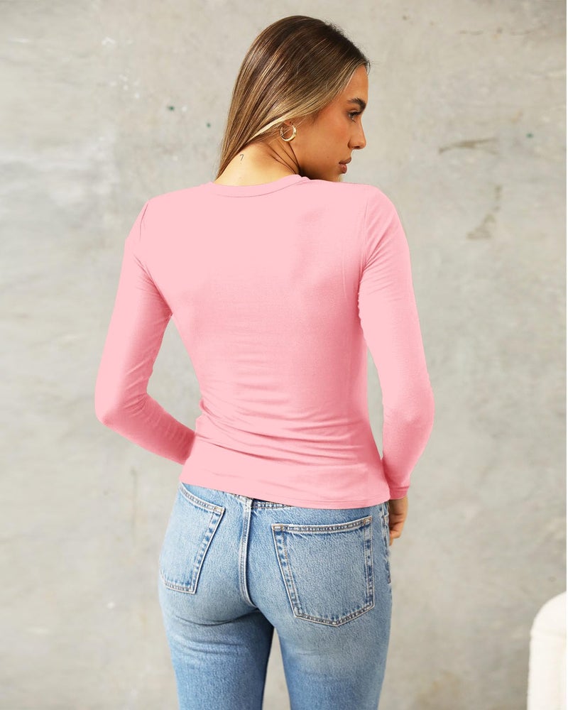Abardsion Women's Long Sleeve Shirts Spring 2026 Casual Basic Going Out Crop Tops Slim Fit Tight Y2K Clothes(Light Pink, S) - Image 4