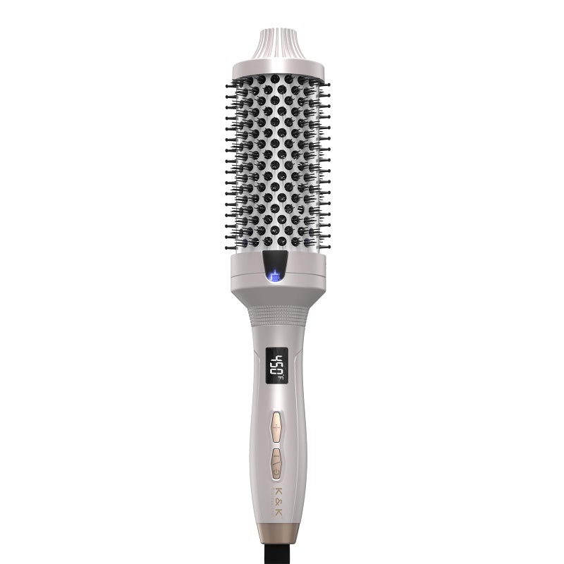 K&K KK Thermal Brush Heated Round Brush Blowout Look Volumizer with 17 inch Heated Round for Hair Styler Tool Hair Straightener and Curler 2 in 1 Dual Voltage Temperture Contronal Silver 17 Inch - Image 2