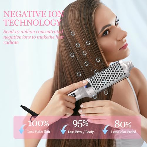 K&K KK Thermal Brush Heated Round Brush Blowout Look Volumizer with 17 inch Heated Round for Hair Styler Tool Hair Straightener and Curler 2 in 1 Dual Voltage Temperture Contronal Silver 17 Inch - Image 3