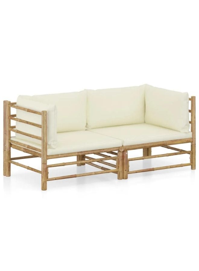 vidaxl vidaXL 2 Piece Garden Lounge Set with Cream White Cushions Bamboo  - Image 1