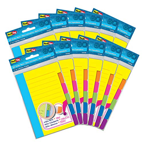 Redi-Tag Divider Sticky Notes, Tabbed Self-Stick Lined Notepads, 720 Ruled Notes, 4" x 6", 12 Books Per Pack, Assorted Colors (B29512) - Image 1