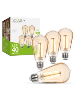 Sigalux Edison Led Light Bulbs, Dimmable Vintage Light Bulbs 40 Watt Equivalent, E26 Led Filament Bulbs, St19 Antique Amber Glass Light Bulbs Soft White 2700K, 400Lm, Cri90, Ul Listed, 4 Pack  - Image 1