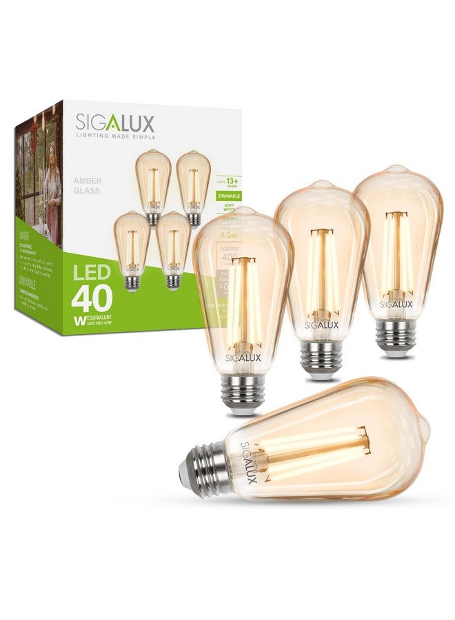 سيجالوكس لمبات إضاءة ليد من إيديسون، لمبات إضاءة عتيقة قابلة للتعتيم تعادل 40 وات، لمبات ليد من نوع E26، لمبات إضاءة زجاجية كهرمانية عتيقة من نوع St19 باللون الأبيض الناعم 2700 كلفن، 400 لومن، درجة نقاء 90، معتمدة من UL، عبوة من 4 قطع - Image 1