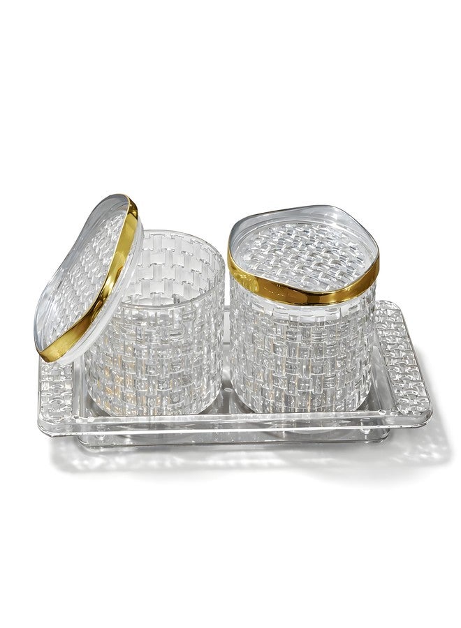BMV Plastic Condiment Jar Set with Tray and Lids, Kitchen Spice Storage Containers for Salt Sugar Pickle Chutney Dry Fruits with Serving Tray - Image 1