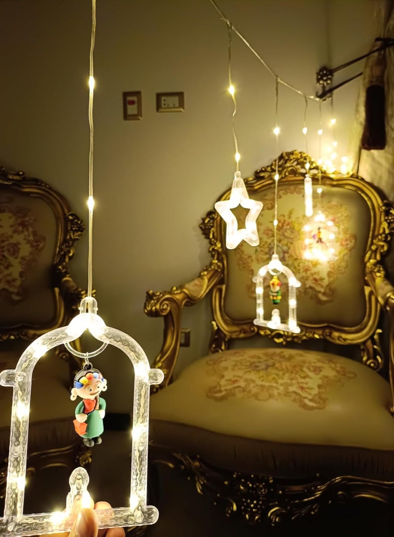 مصابيح LED لتزيين رمضان - سلسلة مصابيح على شكل نجمة وفانوس مع جهاز تحكم عن بعد، مصابيح خيالية معلقة بيضاء دافئة للاستخدام الداخلي والخارجي للعيد ورمضان والحفلات والمنزل وديكور الحديقة - Image 3