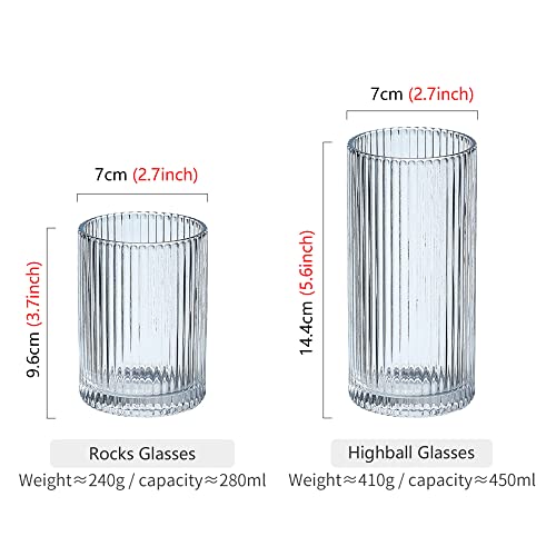 POLIDREAM Drinking Glasses with Origami Style Set of 4 Glass Cups, 12 oz Ribbed Glassware, Highball Glass Cups, Elegant Art Deco Ripple Vintage Glassware, Juice Glasses, Ideal for Cocktail, Beer - Image 2