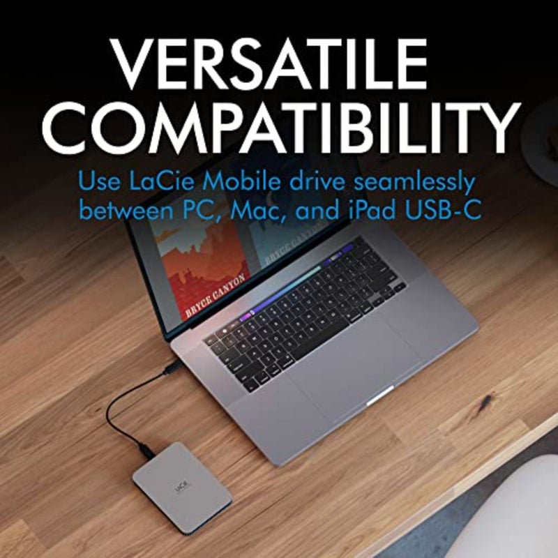 محرك الأقراص الصلبة الخارجي المحمول Mobile Drive Moon سعة 2 تيرابايت للكمبيوتر الشخصي Mac iPad iPhone، USB-C، رمادي، 25 مادة معاد تدويرها، تجربة Adobe Creative Cloud، ضمان لمدة 3 سنوات - Image 4