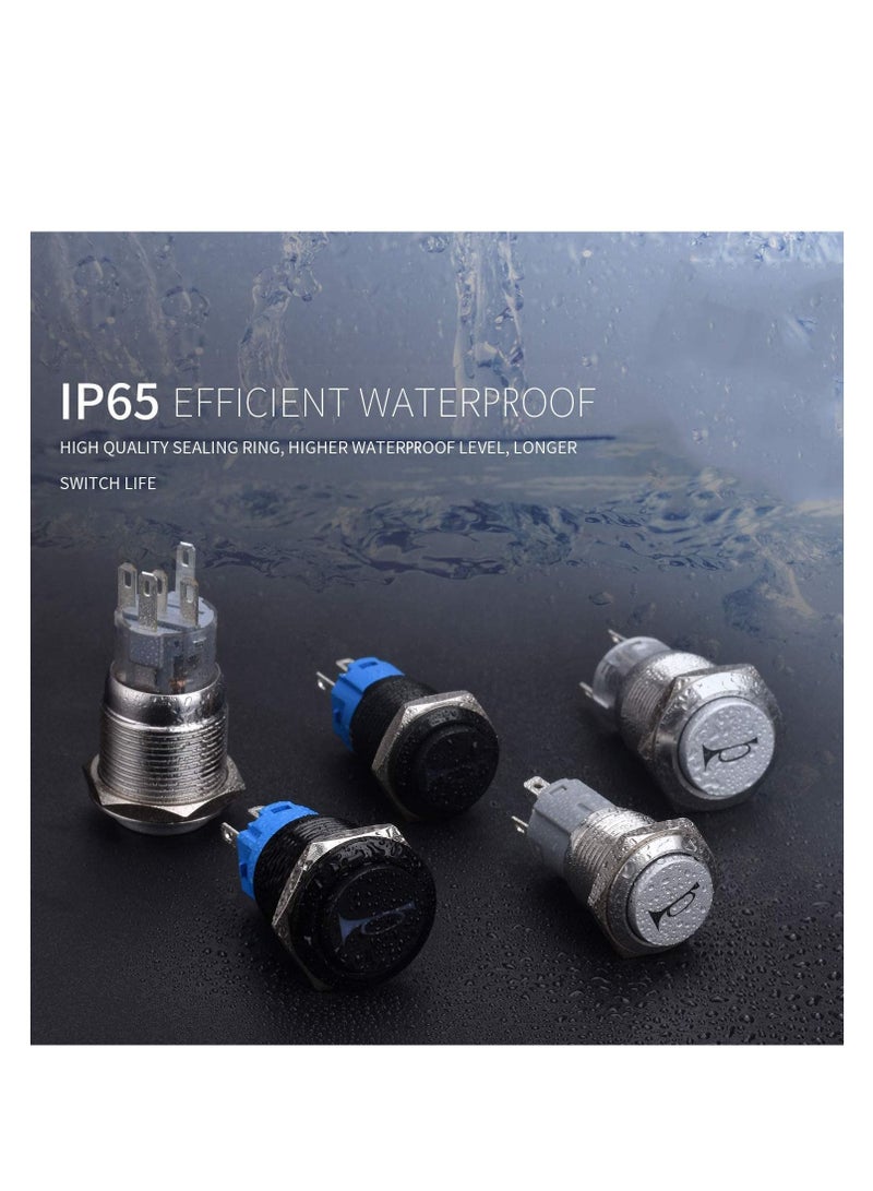 Loquat 19mm 12V Momentary Speaker Horn Push on Toggle Switch 3/4 Mounting Hole 1NO 1NC SPDT with Pre-Wiring Socket for Car Auto Motor Aluminium Alloy, Push on Latching Switch (Blue/Black Shell) - Image 5