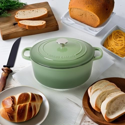 EDGING CASTING Enameled Cast Iron Dutch Oven Pot With Lid, 5.5 Quart, for Bread Baking, Cooking, Pistachio Green - Image 5