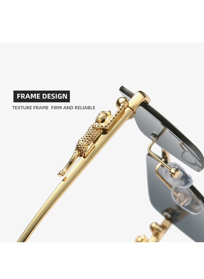 Vintage Rimless Rectangle Sunglasses, Stylish Cheetah Metal Head Sunglasses, Metal Rimless Square Sunglasses for Women and Men - Image 4