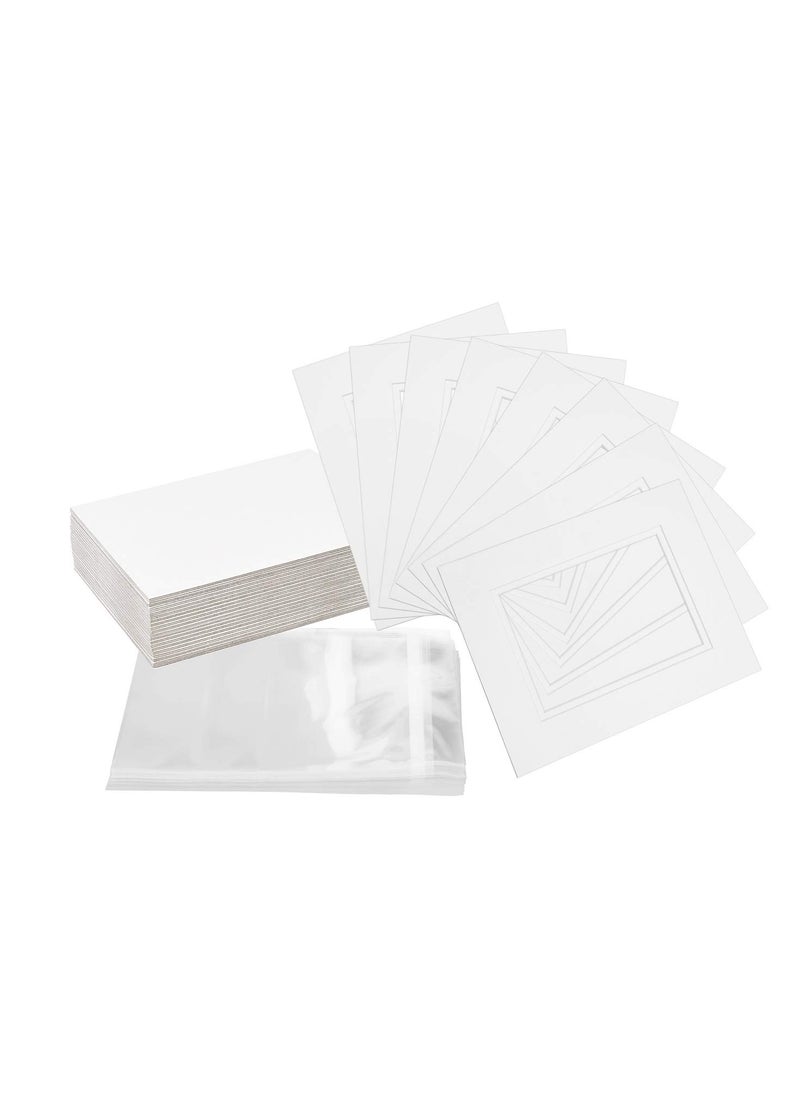 Golden State Art Pack of 32 8x10 WHITEWHITE Double Mats Mattes for 5x7 photo with White Core Bevel Cut  Backing  Bags 