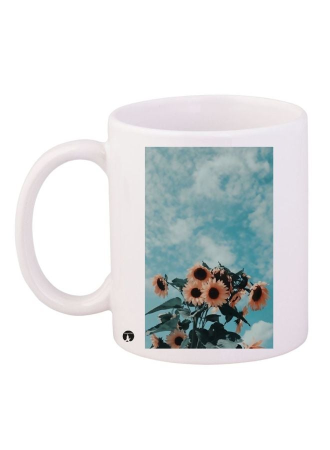 RYN Sunflowers Printed Coffee Mug White/Blue/Green 11ounce