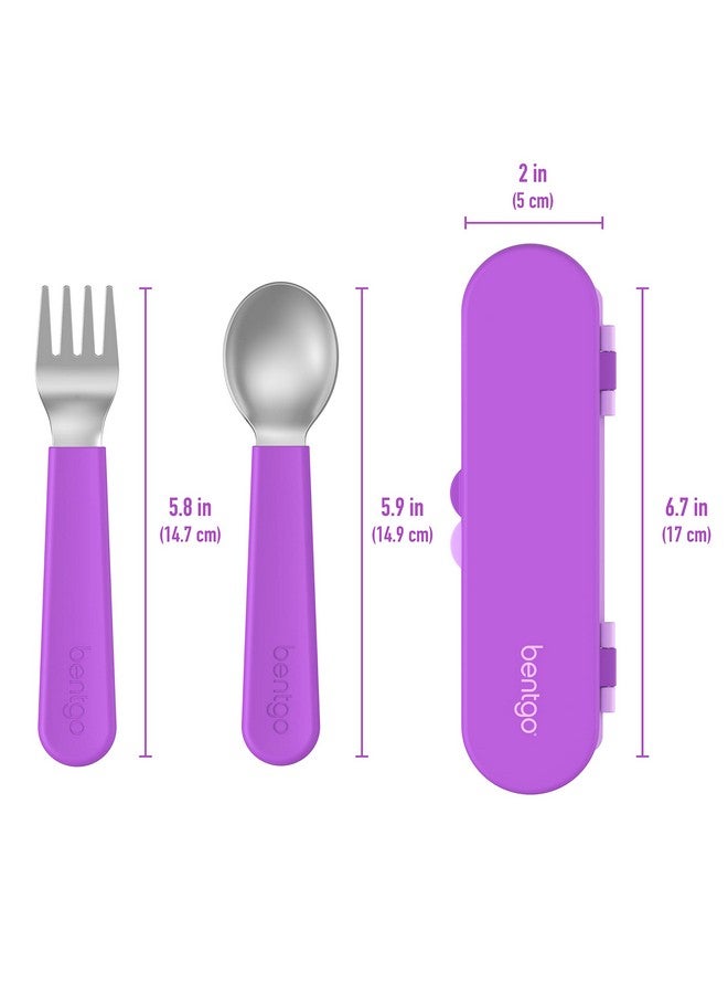 Bentgo® Kids Stainless Steel Utensil Set - Reusable Fork, Spoon & Storage Case - High-Grade BPA-Free Stainless Steel, Easy-Grip Handles, Dishwasher Safe for School Lunch, Travel & Outdoors (Purple) - Image 4