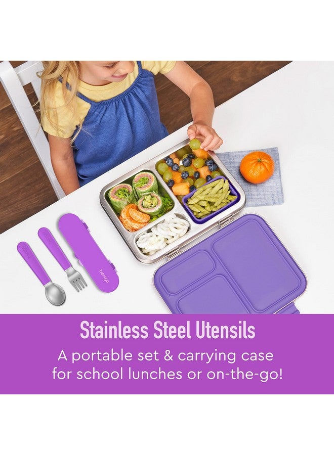 Bentgo® Kids Stainless Steel Utensil Set - Reusable Fork, Spoon & Storage Case - High-Grade BPA-Free Stainless Steel, Easy-Grip Handles, Dishwasher Safe for School Lunch, Travel & Outdoors (Purple) - Image 1