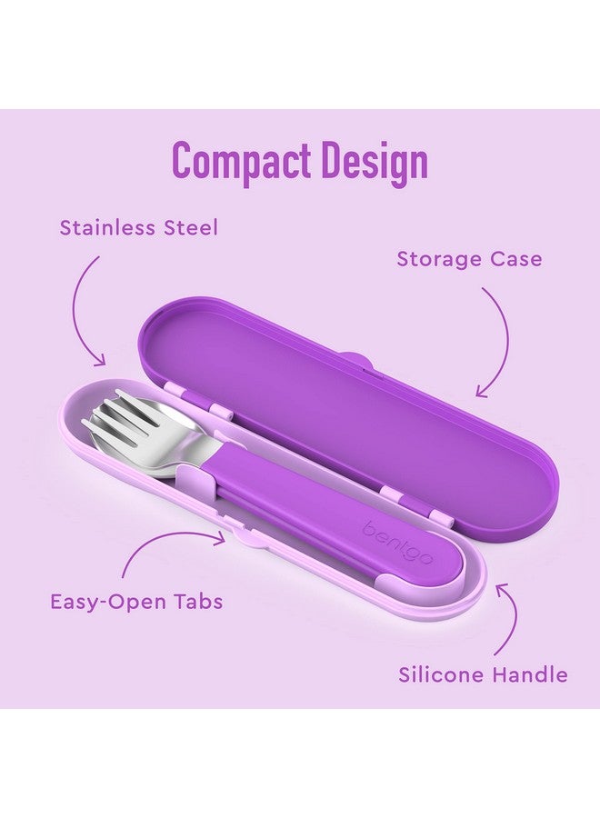 Bentgo® Kids Stainless Steel Utensil Set - Reusable Fork, Spoon & Storage Case - High-Grade BPA-Free Stainless Steel, Easy-Grip Handles, Dishwasher Safe for School Lunch, Travel & Outdoors (Purple) - Image 3