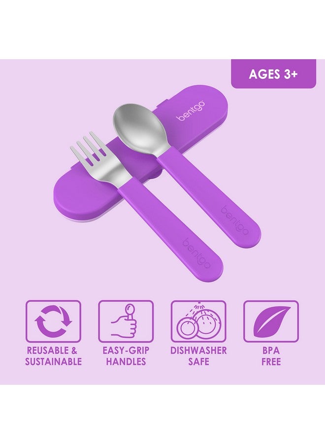 Bentgo® Kids Stainless Steel Utensil Set - Reusable Fork, Spoon & Storage Case - High-Grade BPA-Free Stainless Steel, Easy-Grip Handles, Dishwasher Safe for School Lunch, Travel & Outdoors (Purple) - Image 2