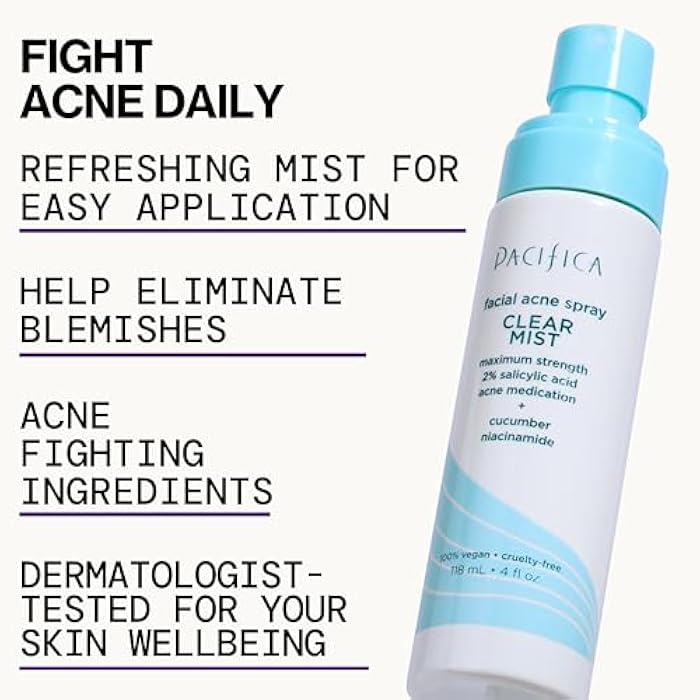 Pacifica Facial Spray for Acne Treatment - Clear Face Mist Acne Spray w/ 2% Salicylic Acid Niacinamide & Aloe - Acne Cleanser - Targets Bacteria for Teens & Adults Vegan Clean Dermatologist Tested - Image 5