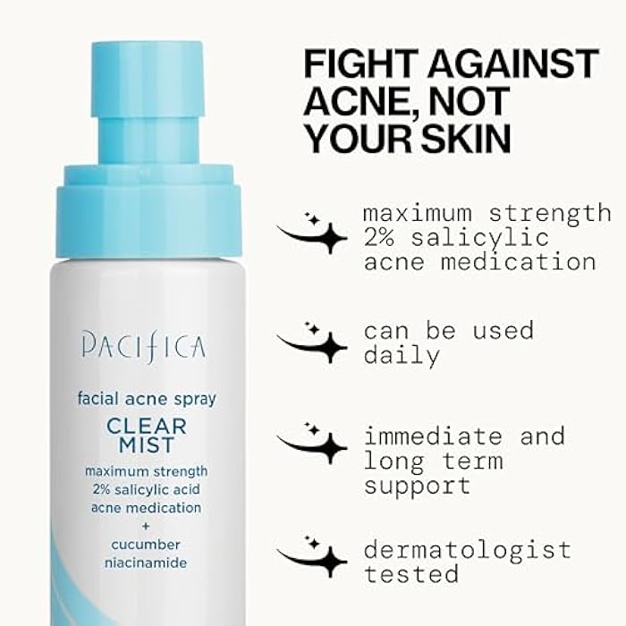 Pacifica Facial Spray for Acne Treatment - Clear Face Mist Acne Spray w/ 2% Salicylic Acid Niacinamide & Aloe - Acne Cleanser - Targets Bacteria for Teens & Adults Vegan Clean Dermatologist Tested - Image 4