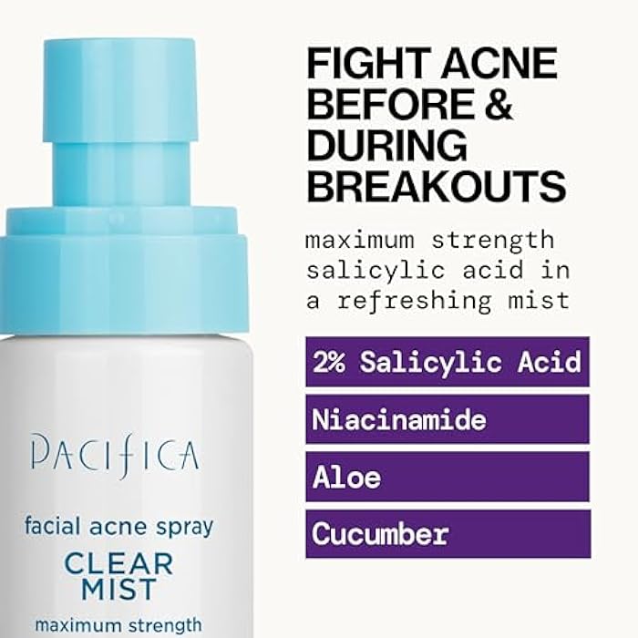 Pacifica Facial Spray for Acne Treatment - Clear Face Mist Acne Spray w/ 2% Salicylic Acid Niacinamide & Aloe - Acne Cleanser - Targets Bacteria for Teens & Adults Vegan Clean Dermatologist Tested - Image 3