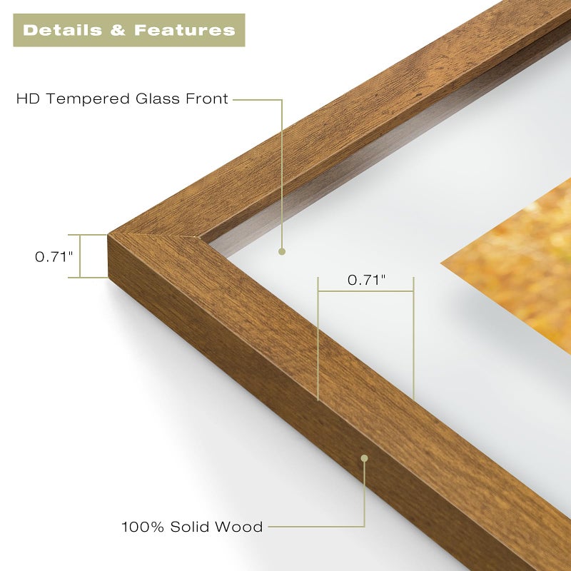 Frametory 11x14 Floating Picture Frame - Brown Solid Wood Frame for Pressed Flower - Real Glass of Front - Use as 8x10 or 5x7 Picture Frame - for Wall Mount Display (Brown, 1 Pack) - Image 3
