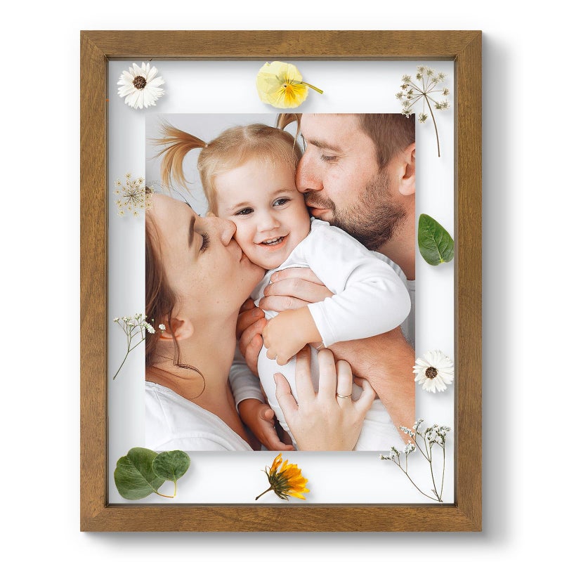Frametory 11x14 Floating Picture Frame - Brown Solid Wood Frame for Pressed Flower - Real Glass of Front - Use as 8x10 or 5x7 Picture Frame - for Wall Mount Display (Brown, 1 Pack) - Image 1