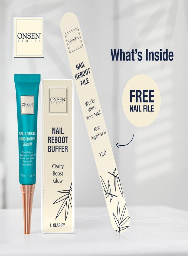 Onsen Secret Cuticle Cream Bundle, Double Sided Nail File 120/180 Grit, Nail Cuticle Oil - Japanese Natural Healing Minerals Nail Care Serum. (15ml + Buffer + Nail File) - Image 2