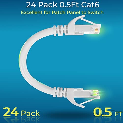 Rapink Patch Cables Cat6 05ft 24 Pack Ethernet Patch Cable 10G Support Cat 6 Patch Cable for Patch Panel to Switch Flexiable Cat 6 Ethernet Cable with Gold Plated White - Image 3