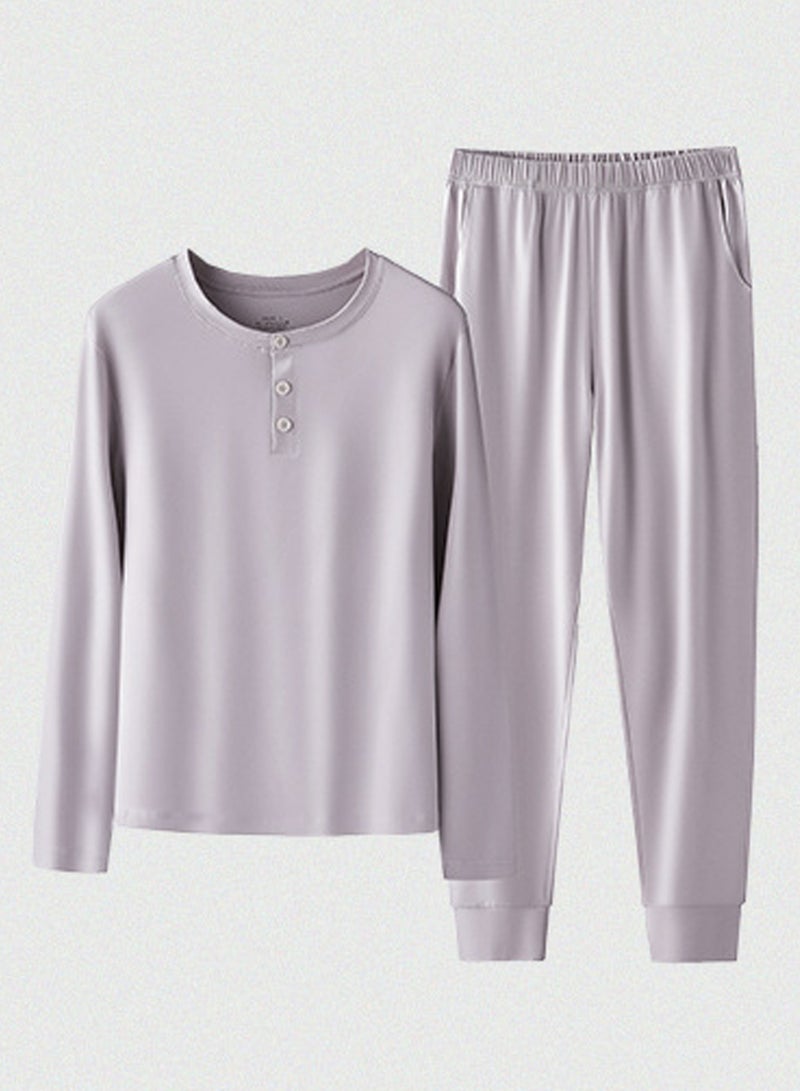 Loquat Women's 2-Piece Set Nightgown Sleepwear Long Sleeve Top And Pants Soft Loungewear Pajamas Suit Lotus Grey 