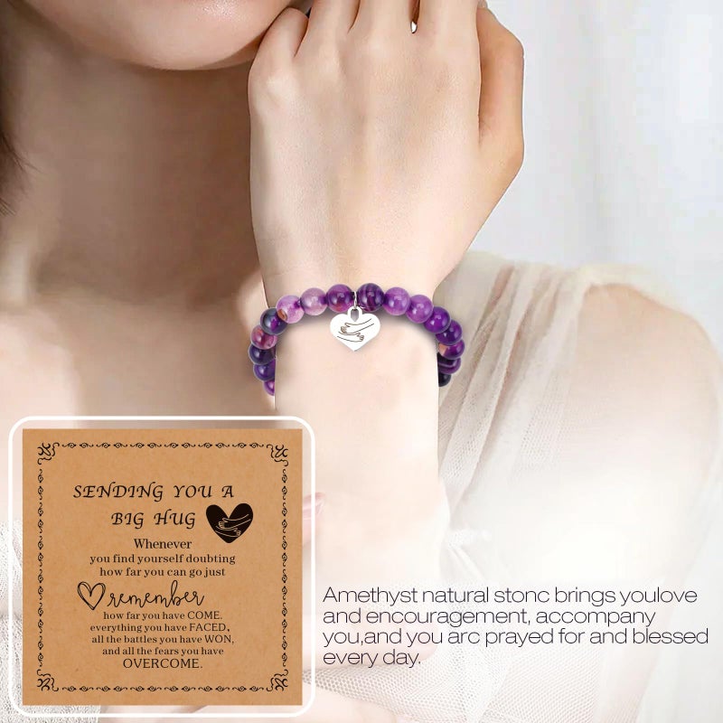 Chuchoter Encouragement Healing gifts,Natural Stone Amethyst Bracelet for Women ,Those Facing Illness or Anxiety to Get Well Soon, Inspirational Gifts on Thanksgiving Christmas Valentine's Day (purple) - Image 4