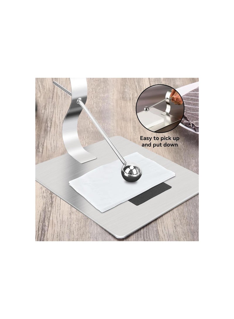 Napkin Holder for Tables, Square Stainless Steel Flat Napkin Dispenser Serviette Holders with Weighted Arm for Home Restaurant Kitchen Table
