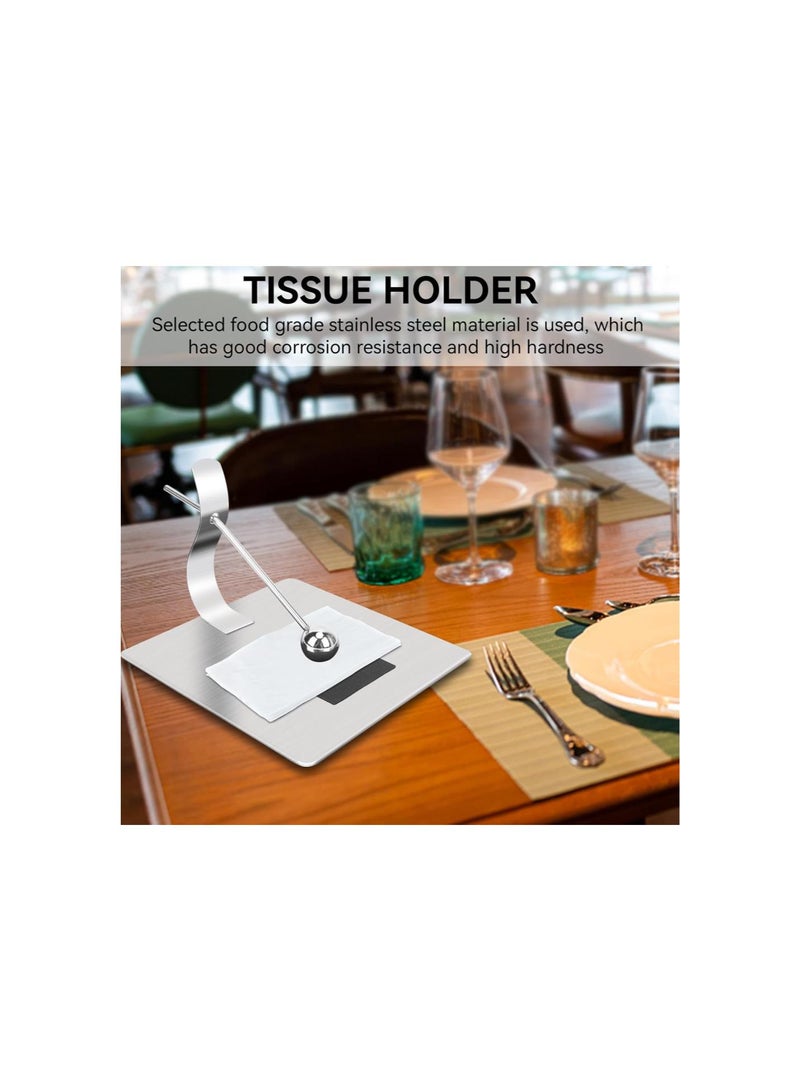 Napkin Holder for Tables, Square Stainless Steel Flat Napkin Dispenser Serviette Holders with Weighted Arm for Home Restaurant Kitchen Table