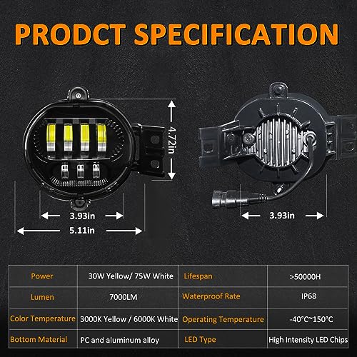 RoadandLord For Dodge Ram 1500 LED Fog Lights Dual Color Compatible with Dodge Ram 1500 2002-2008 Dodge Ram 2500/3500 2003-2009 Durango Truck 2004-2006 DOT Approved LED Driving Lamp (Dual Color Light) - Image 5