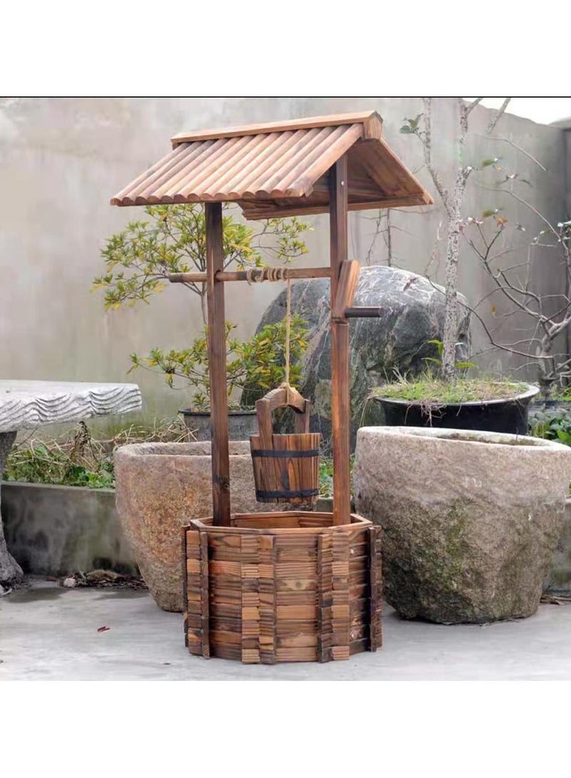 LINGWEI Wooden Well Shape Flower Pot with Basket Brown 50x107x50cm - Image 1