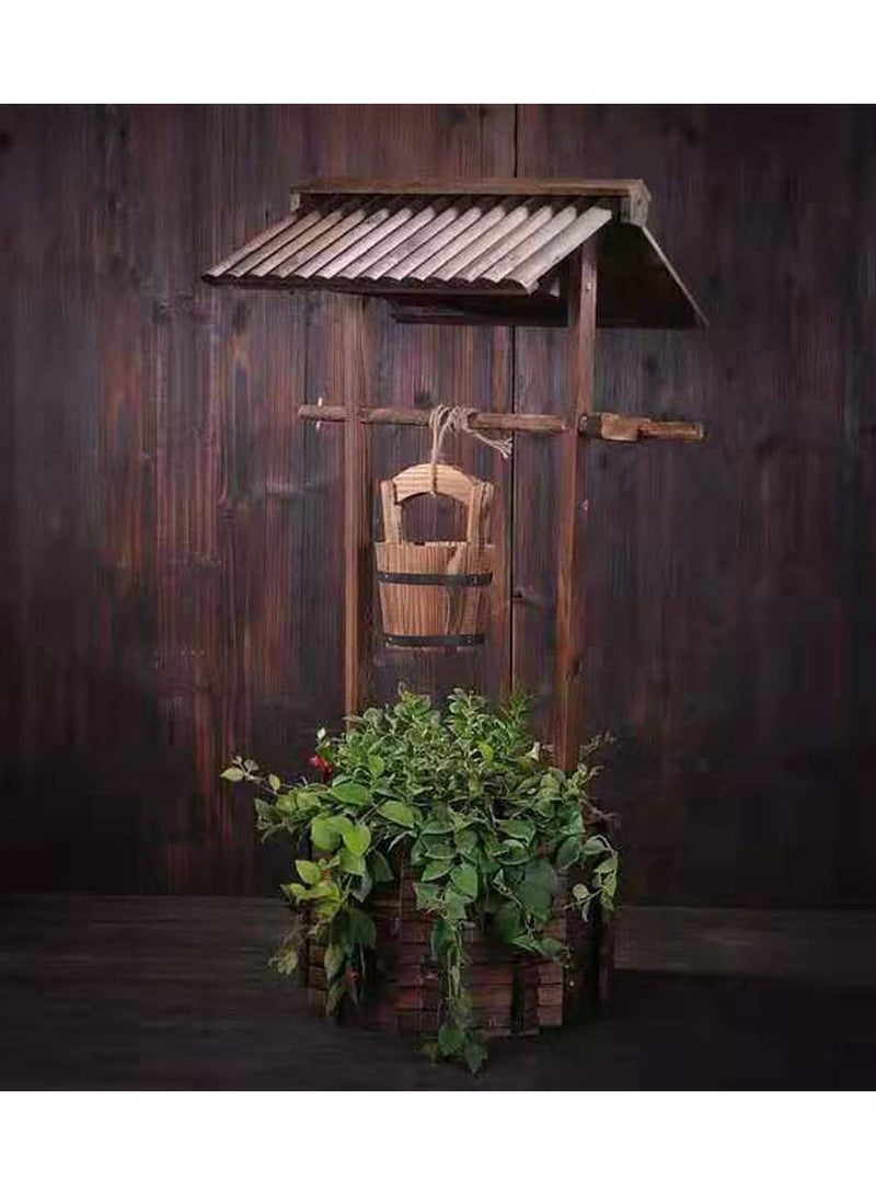 LINGWEI Wooden Well Shape Flower Pot with Basket Brown 50x107x50cm - Image 3