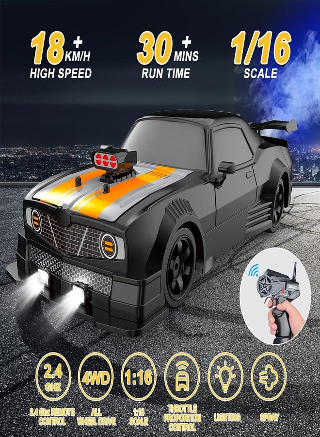 Fistone RC Drift Car 2.4GHz 1:16 Scale 4WD 18KM/H High Speed Remote Control Car with LED Lights, 2 Batteries and Rubber Tire, Racing Sport Toy Vehicle for Adults, Boys, Girls, and Kids - Image 2