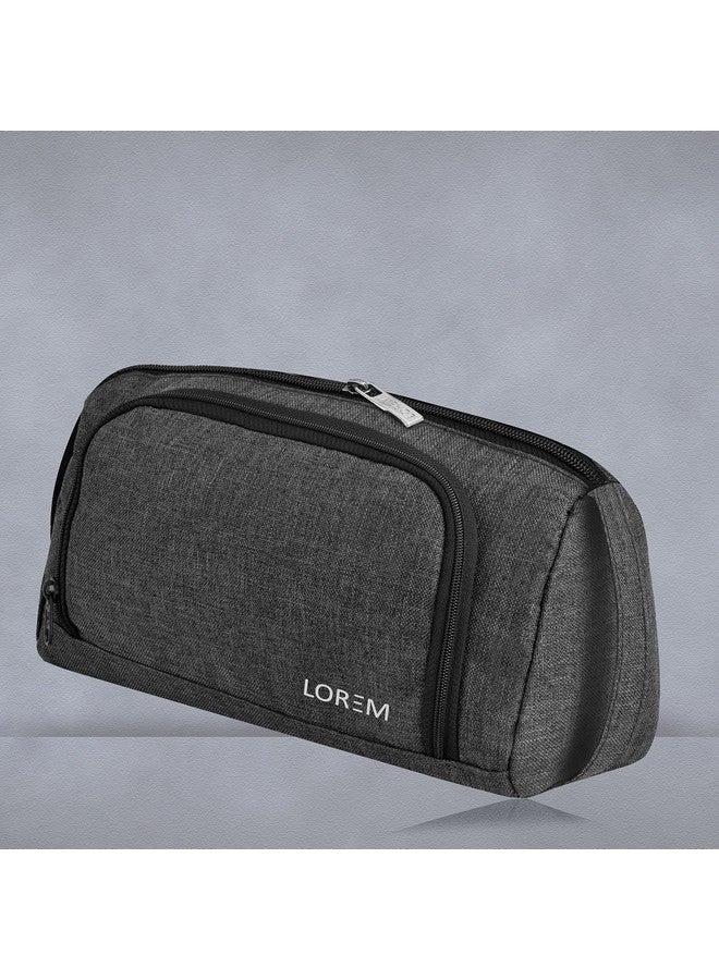 LOREM Grey Large Capacity Luxury Pencil Cases Bag, Large Pencil Pen Pouch with Handle, Portable Makeup Bag with Zipper for Kids for Students, Kids Adults Office OG10 - Image 2