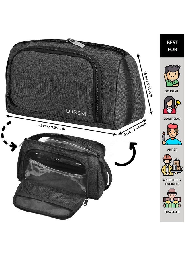 LOREM Grey Large Capacity Luxury Pencil Cases Bag, Large Pencil Pen Pouch with Handle, Portable Makeup Bag with Zipper for Kids for Students, Kids Adults Office OG10 - Image 4