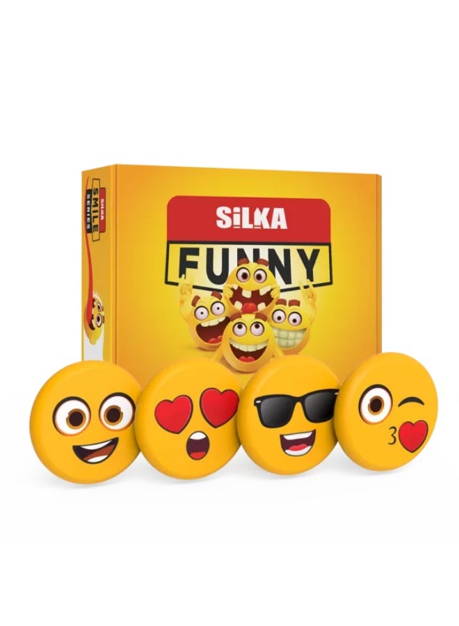 Silka Round "Funny Emoji" Pencil Erasers (Box of 36) – Fun, smiley-face stationery erasers for kids; premium quality, PVC-free, and residue-free. Ideal for school supplies, office kits, and student gifts. - Image 1