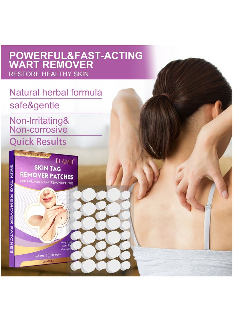 Elaimei - 144 Pieces Skin Tag Remover Patches Acne Tag Mole Remover Patch Natural Safe Effective Skin Tag Removal Patches to Remove Acne Dark Spot Wart for Face and Body - Image 1