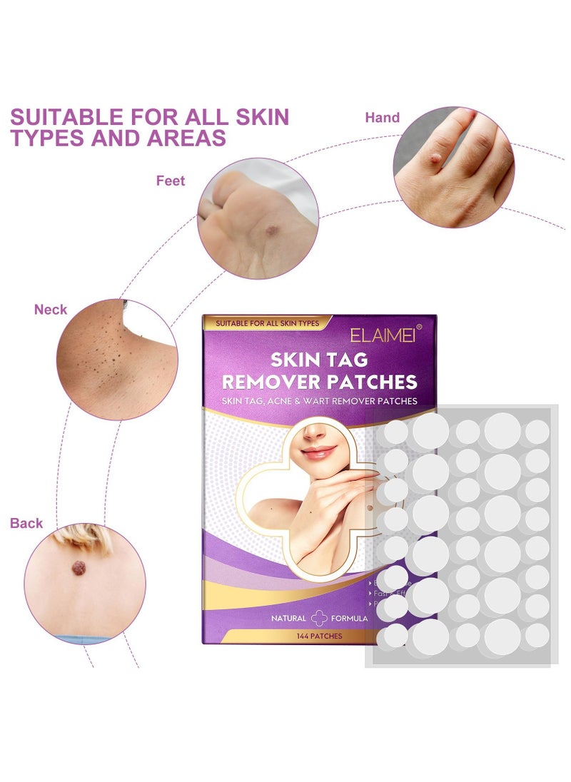 Elaimei - 144 Pieces Skin Tag Remover Patches Acne Tag Mole Remover Patch Natural Safe Effective Skin Tag Removal Patches to Remove Acne Dark Spot Wart for Face and Body - Image 1