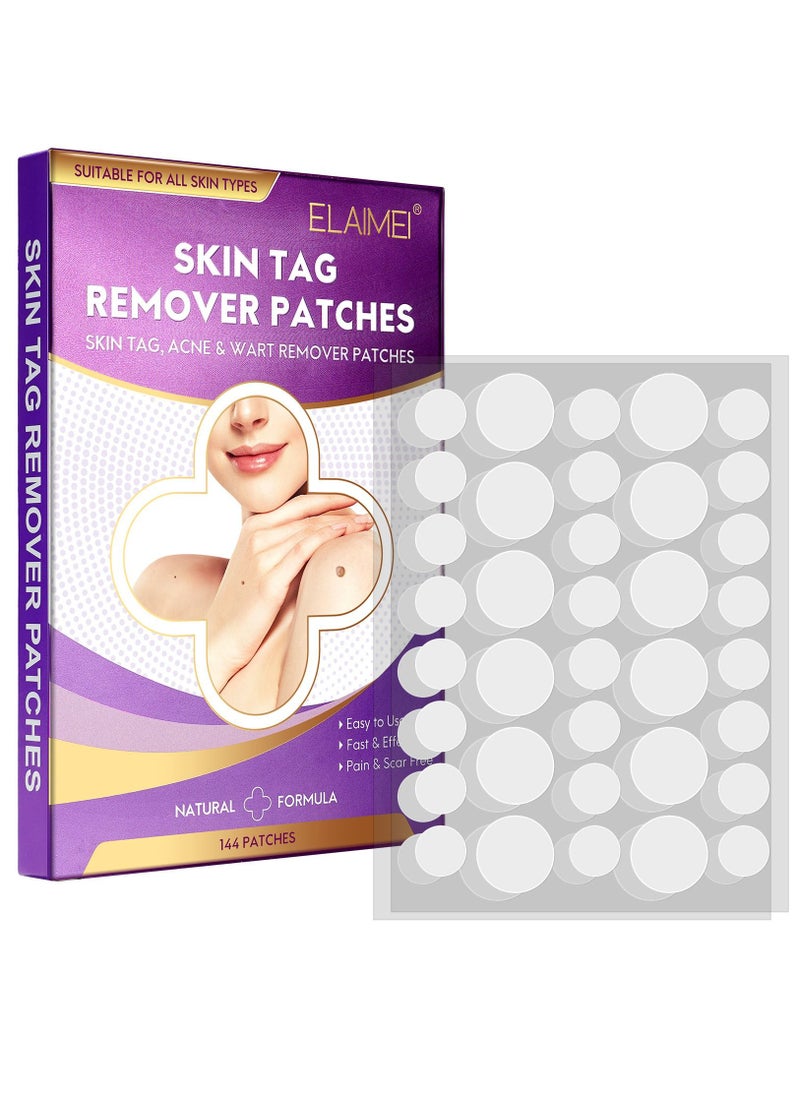 Elaimei - 144 Pieces Skin Tag Remover Patches Acne Tag Mole Remover Patch Natural Safe Effective Skin Tag Removal Patches to Remove Acne Dark Spot Wart for Face and Body - Image 1