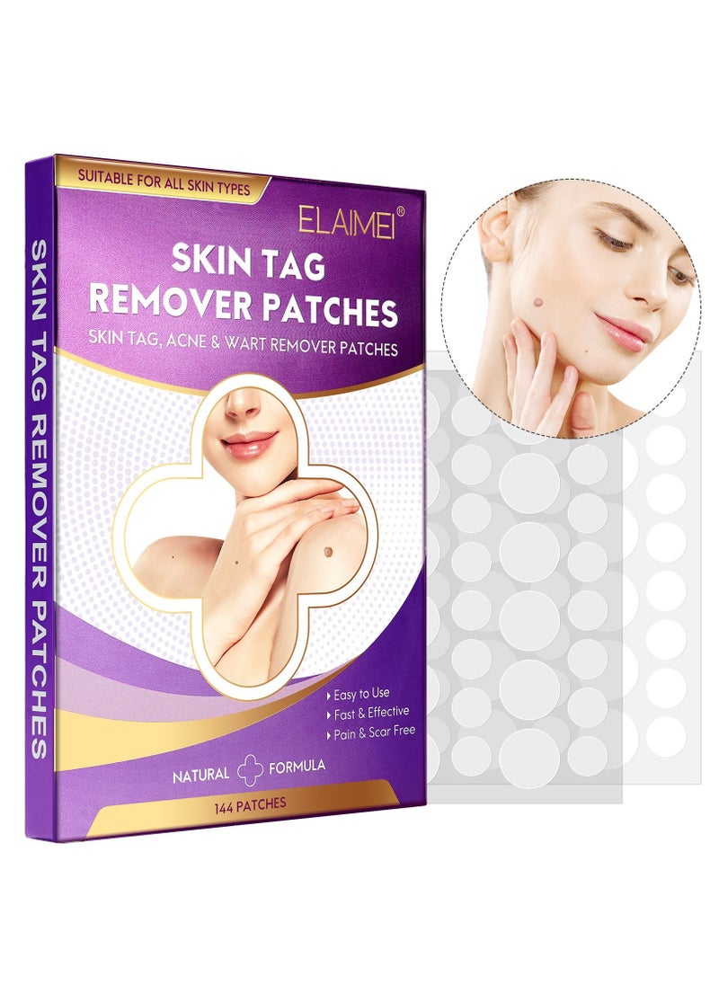 Elaimei - 144 Pieces Skin Tag Remover Patches Acne Tag Mole Remover Patch Natural Safe Effective Skin Tag Removal Patches to Remove Acne Dark Spot Wart for Face and Body - Image 1